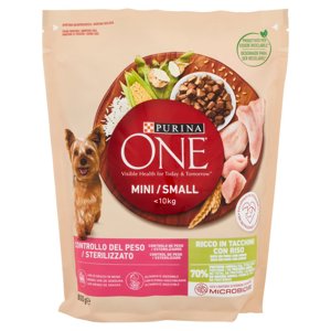 Purina One Mini <10kg Crocchette per Cani Controllo del peso Ricco in Tacchino con Riso 800g