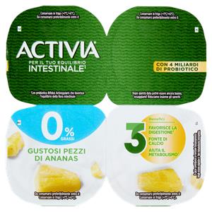 ACTIVIA Yogurt con Probiotico Bifidus, 0% Grassi, gusto Ananas, 4x125g