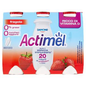 ACTIMEL, Yogurt da Bere con Vit B6 e D per il Sistema Immunitario, 0% grassi, gusto Fragola, 6X100G