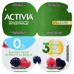 ACTIVIA Yogurt con Probiotico Bifidus, 0% Grassi, gusto Frutti di Bosco, 4x125g