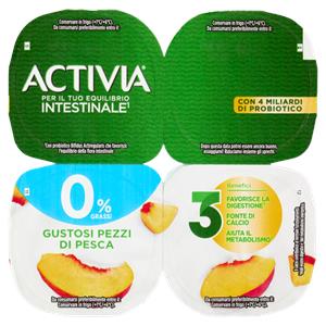 ACTIVIA Yogurt con Probiotico Bifidus, 0% Grassi, gusto Pesca, 4x125g