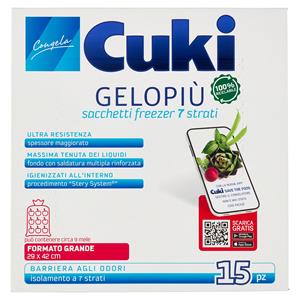 Cuki Congela Gelopiù sacchetti freezer 7 strati Formato Grande 29 x 42 cm 15 pz