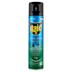 Raid Mosche e Zanzare Spray Eucalipto Insetticida, Antizanzare e Antimosche, Azione rapida, 400 ml