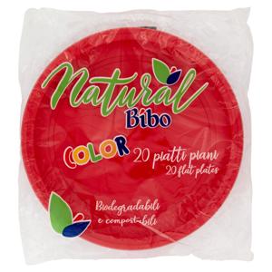 Natural Bibo Color piatti piani Rossi Biodegradabili e compostabili 20 pz