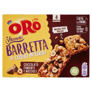 Oro Saiwa Barrette ai cereali integrali con cioccolato fondente e nocciole - 4 x 40 g