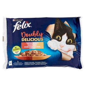 Purina Felix Le Ghiottonerie Doubly Delicious Cibo Umido per Gatti con Manzo e Pollame, Tacchino e Fegato 4x85 g