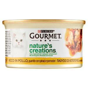 PURINA GOURMET Nature's Creations Ricco in Pollo guarnito con spinaci e pomodori 85g