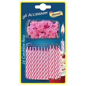 CANDELINE B.COMPLEANNO DECORI' 24P ROSA