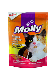 SNACK POLLO MOLLY 60G C/POMODORO STERIL.