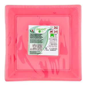 PIATTO QUADRATO MED 18X18 CM COMPOSTABILE BIOTABLEFUCSHIA