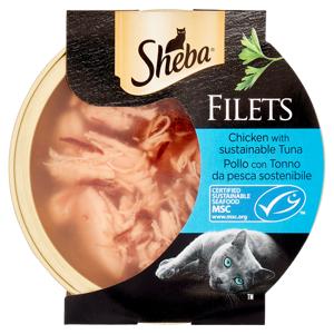Sheba Filets Cibo Umido Gatto Pollo con Tonno da pesca sostenibile 60 g