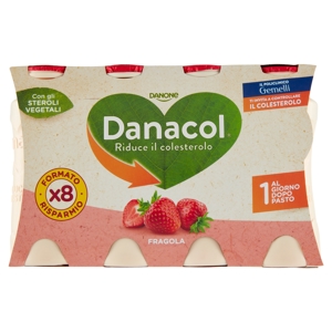 DANACOL Yogurt da bere, Riduce il Colesterolo grazie agli Steroli Vegetali, gusto Fragola, 8x100g