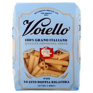 Voiello Pasta Lo Zito Doppia Rigatura N°128 grano Aureo 100% italiano Trafilata bronzo 500 g 