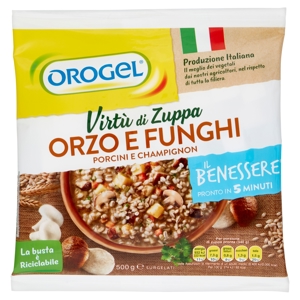 Orogel Il Benessere Virtù di Zuppa Orzo e Funghi Porcini e Champignon Surgelati 500 g