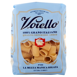 Voiello Pasta La Mezza Manica Rigata N°122 grano Aureo 100% italiano Trafilata bronzo 500 g