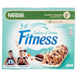 FITNESS Cookies & Cream Barrette Cereali Integrali con Biscotti e Cioccolato Bianco 4 pezzi da 23,5g