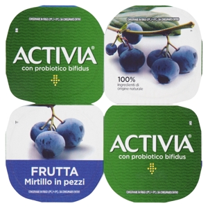 ACTIVIA Yogurt con Probiotico Bifidus, gusto Mirtillo, 4x125g