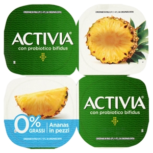 ACTIVIA Yogurt con Probiotico Bifidus, 0% Grassi, gusto Ananas, 4x125g