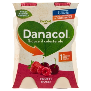 DANACOL Yogurt da bere, Riduce il Colesterolo grazie agli Steroli Vegetali, Frutti Rossi, 4x100g