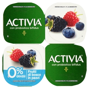 ACTIVIA Yogurt con Probiotico Bifidus, 0% Grassi, gusto Frutti di Bosco, 4x125g