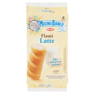 Mulino Bianco Flauti Latte Merenda con 100% Latte Fresco Italiano 8 pezzi 280g