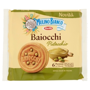 Mulino Bianco Baiocchi Biscotti Snack Farciti con Crema al Pistacchio 168g