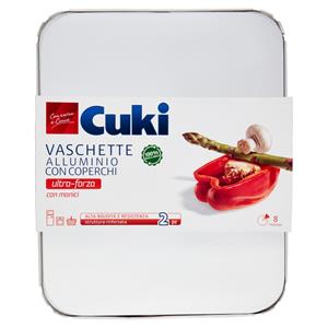Cuki Conserva e Cuoce Vaschette Alluminio con Coperchi ultra-forza con manici 8 Porzioni 2 pz