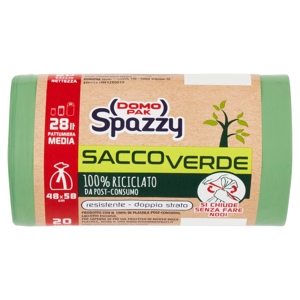 Domopak Spazzy Sacco Verde 100% Riciclato da Post-Consumo 28 lt 48x58 cm 20 pz