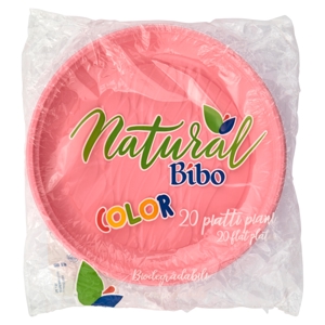 Natural Bibo Color piatti piani Rosa Biodegradabili e compostabili 20 pz