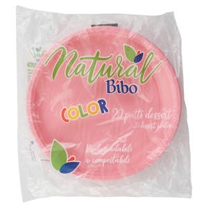 Natural Bibo Color piatti dessert Rosa Biodegradabili e compostabili 20 pz