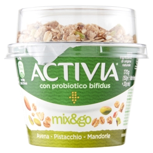 ACTIVIA Mix&Go con Probiotico Bifidus, Yogurt con Avena, Pistacchio e Mandorle, 170g