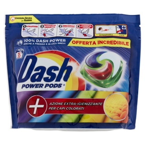 Dash Power Pods Detersivo Lavatrice In Capsule, Azione Extra-Igienizzante Colorati 35 Lavaggi 899,5g