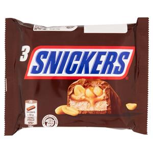 Snickers Snack al cioccolato, caramello e arachidi tostate, 3 Barrette x 50g
