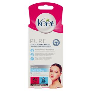 Veet Pure Strisce Depilatorie Viso, Ipoallergeniche, Confezione da 16 Strisce