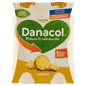 Danacol Yogurt Da Bere, Riduce Il Colesterolo Grazie Agli Steroli Vegetali, Gusto Ananas, 4x100g