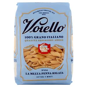 Voiello Pasta La Mezza Penna Rigata N°154 Grani 100% Italiani Trafilata Bronzo 500g