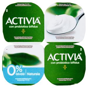 Activia Yogurt Con Probiotico Bifidus, 0% Grassi, Bianco Naturale, 4x125g