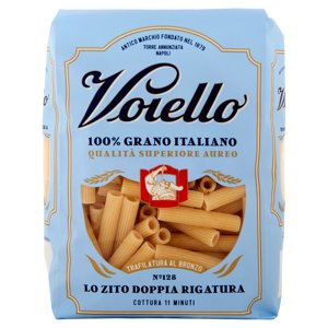 Voiello Pasta Lo Zito Doppia Rigatura N°128 Grano Aureo 100% Italiano Trafilata Bronzo 500 G