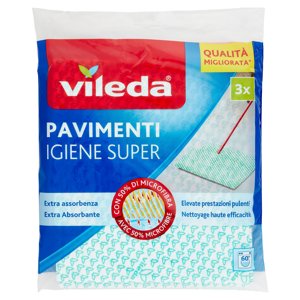 Vileda Igiene Super - Panni Per Pulire Tutti I Tipi Di Pavimento, Con 50% In Microfibra, 3x 45x50 Cm