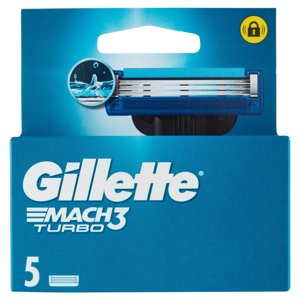 Gillette Mach3 Turbo Lamette Di Ricambio Per Rasoio Da Uomo, 5 Ricariche