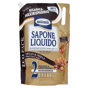 Milmil Sapone Liquido Argan & Miele Ricarica Universale Ecologica 2 Litri