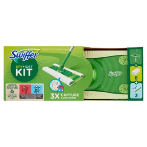 Swiffer Scopa + 8 Panni Cattura Polvere Dry + 3 Panni Lavapavimenti Wet