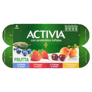 Activia Frutta 2 Mirtillo - 2 Fragola - 2 Ciliegia - 2 Albicocca In Pezzi 8 X 125 G