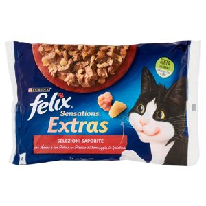 Purina Felix Sensations Extras Cibo Umido per Gatti con Manzo e Pollo 4x85 g