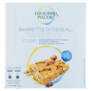 Equilibrio & Piacere Barrette Di Cereali Con Nocciole Semi Di Zucca E Gocce Di Cioccolato 6 X 25 G