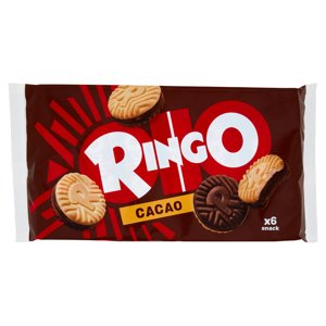 Ringo Cacao Biscotti Farciti con Crema Cacao Snack Merenda 6 porzioni, con più Crema, 330g