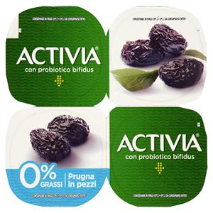 Activia Yogurt Con Probiotico Bifidus, 0% Grassi, Gusto Prugna, 4x125g
