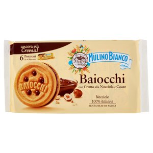 Mulino Bianco Baiocchi Biscotti Snack Farciti con Crema alla Nocciola e Cacao 336g
