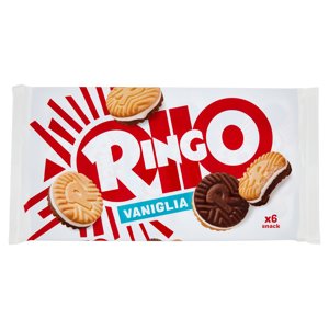 Ringo Vaniglia Biscotti Farciti con Crema Vaniglia Snack Merenda 6 porzioni, con più Crema, 330g