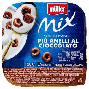 Müller Mix Yogurt Bianco Più Anelli Al Cioccolato 150 G